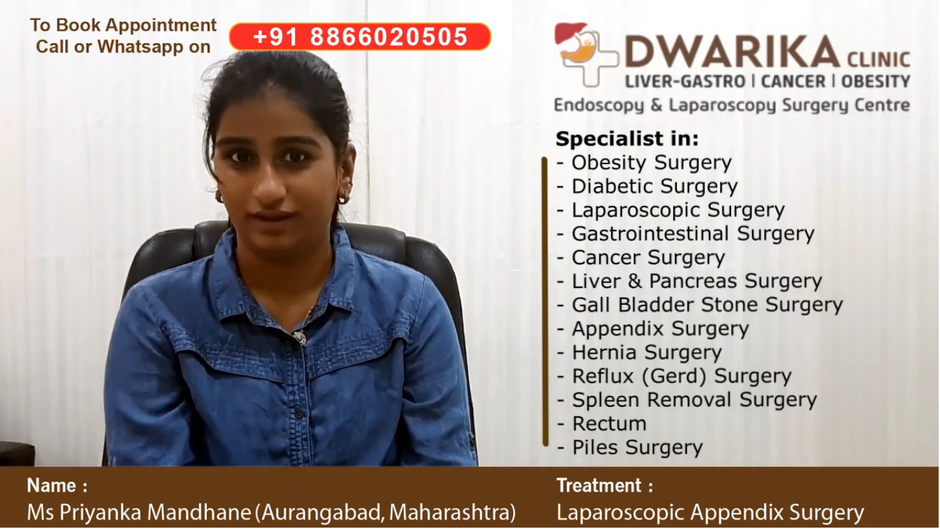 A patient from Aurangabad, Maharashtra receives treatment for Appendicitis by Dr. Avinash Tank at Ahmedabad